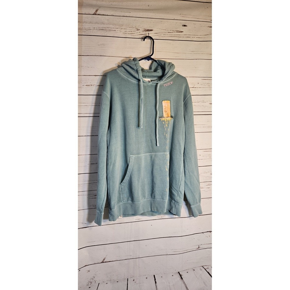 Mr‎ Eat Well Thick Cheese Hoodie Blue Green Graphic Sweatshirt Mens Medium